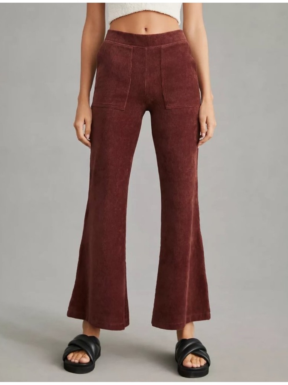 NWT Anthropologie Daily Practice Velour Corduroy Flare Pull On Pants - Prune M